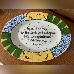 VTG Art of the Spirit Hand Painted Oval Serving Platter Psalm 107:1 Give Thanks